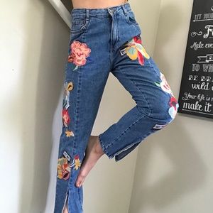 Zara embroidered high waist denim 🌸🌼🌺🌻